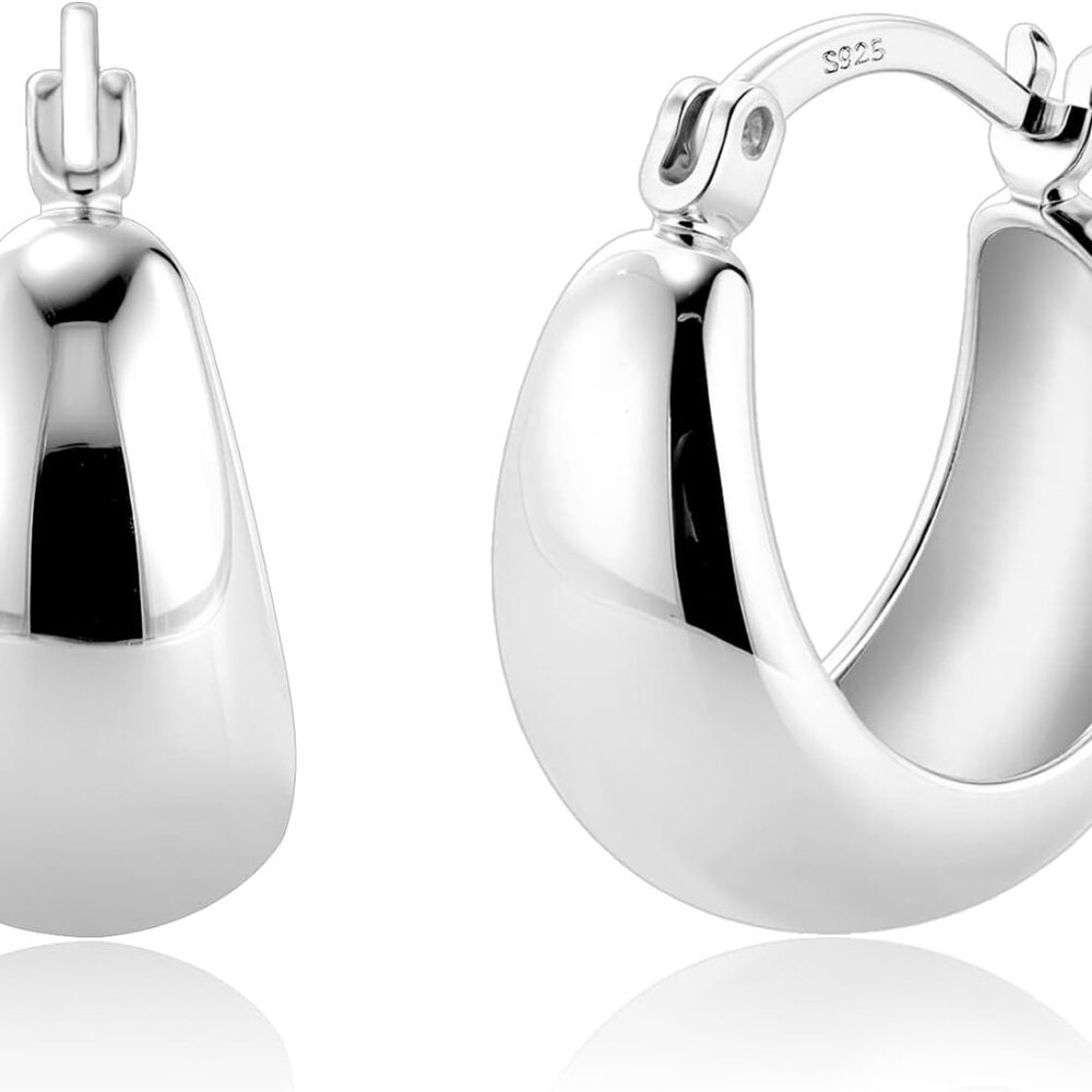 Sterling Silver Chunky Hoop Earrings for Women Hypoallergenic Thick Huggie Earri